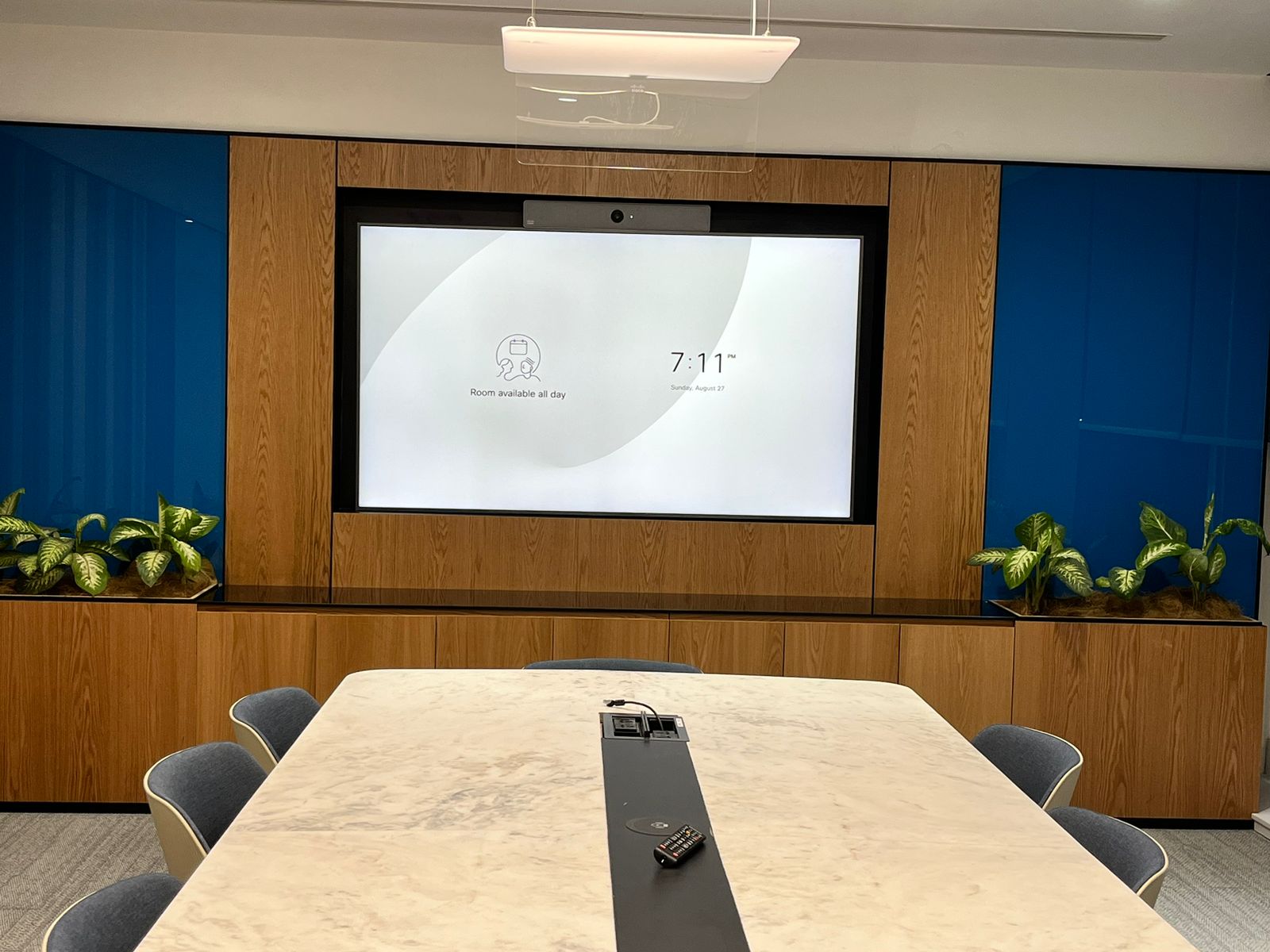 Meeting room with wooden joinery and integrated AV